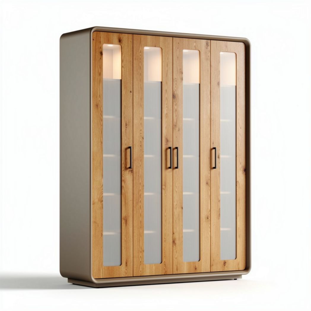 Wooden cupboard with glass doors for living room storage 180 x 120 x 40cm