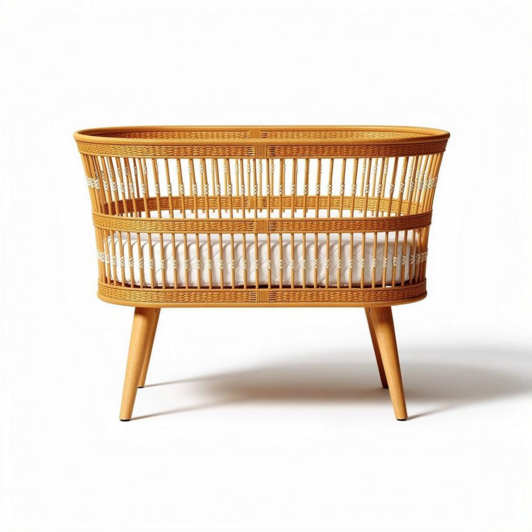 Natural rattan baby bassinet with cotton mattress 80 x 50 x 70cm