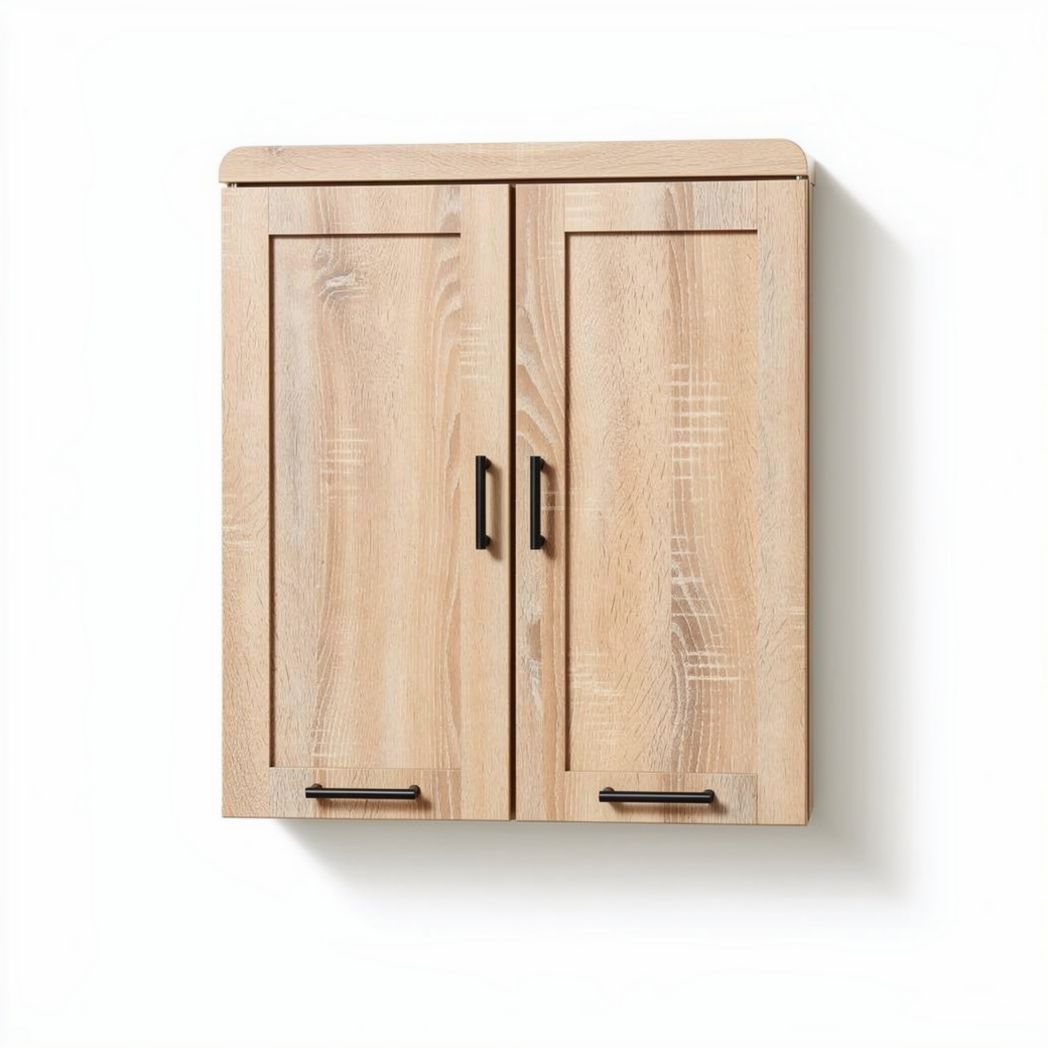Wall-mounted wooden cabinet with two doors in natural finish 60 x 40 x 20cm