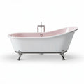 Freestanding acrylic bathtub with brushed nickel faucet and pink interior 70 x 30 x 24 inches