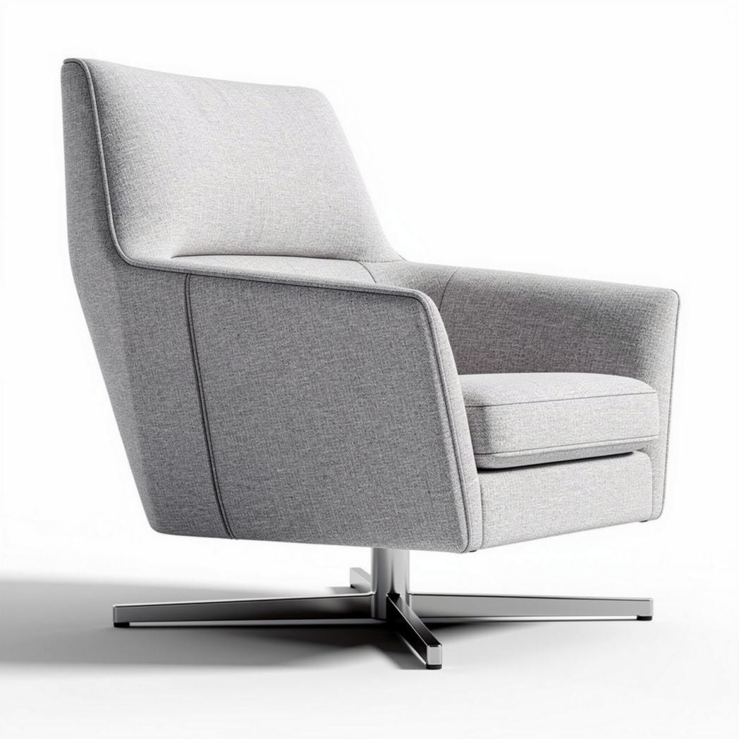 Swivel accent chair in light grey fabric with metal base 80 x 80 x 90cm