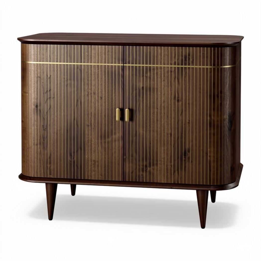 Wooden sideboard cabinet with gold accents and two doors 80 x 40 x 75cm
