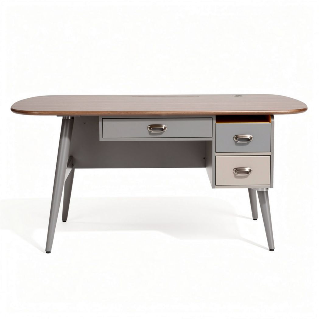 Wooden home office desk with three drawers in gray and white 150 x 70 x 75cm