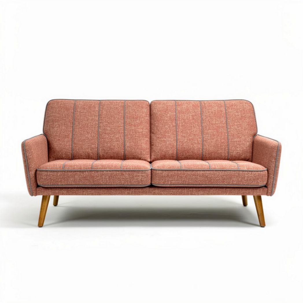 Mid-century modern two-seater sofa with fabric upholstery and wooden legs 180 x 80 x 75cm