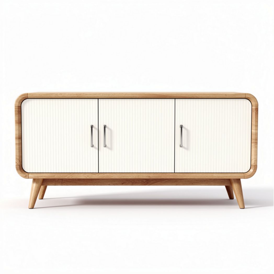 Wooden media console with three doors and tapered legs 120 x 40 x 50cm