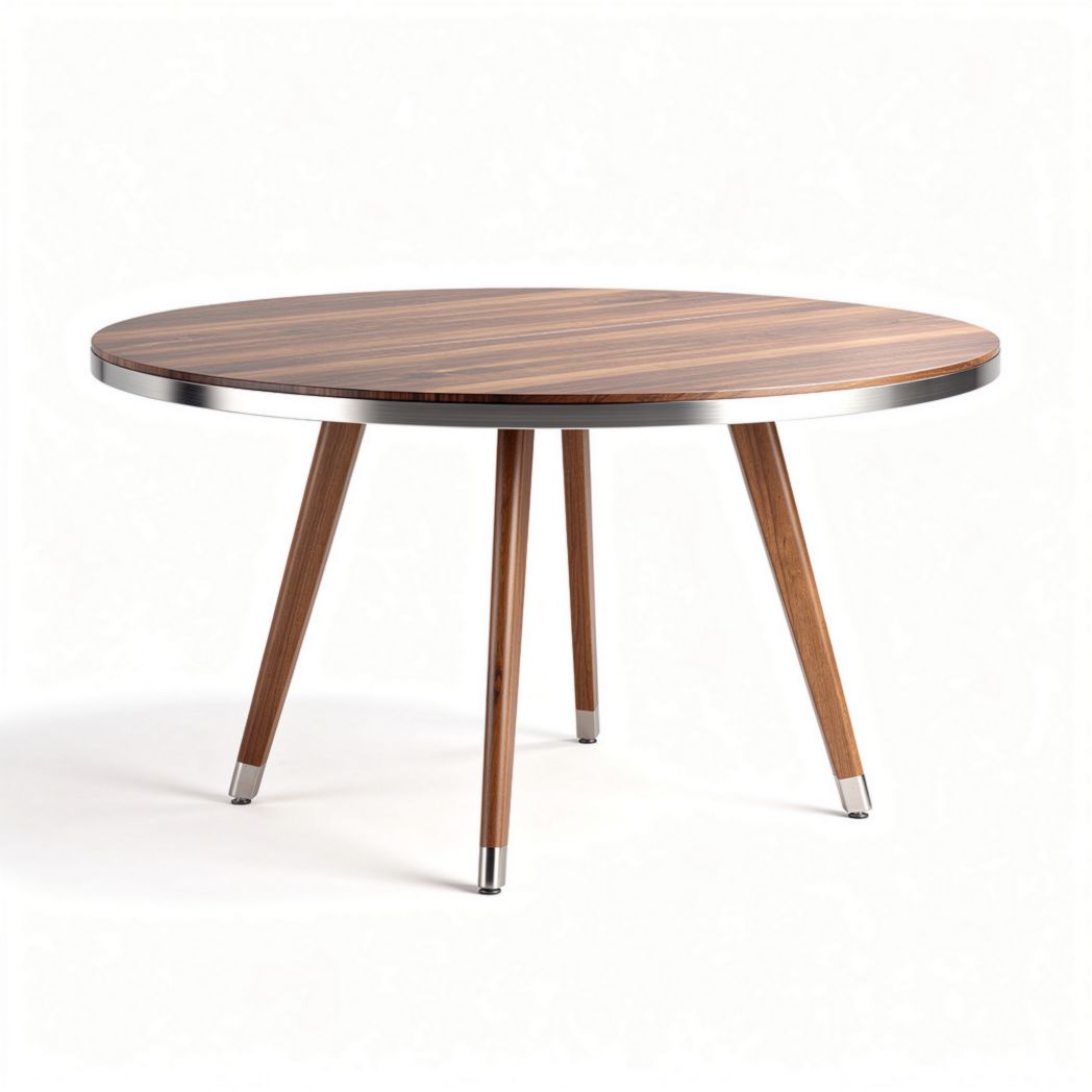Round wooden dining table with stainless steel trim 120 x 120 x 75cm